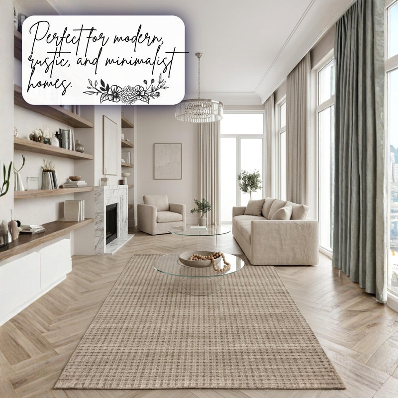 Neutral rug in a modern living room