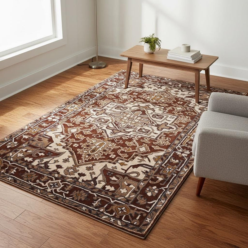 Hand-tufted wool rug with traditional medallion