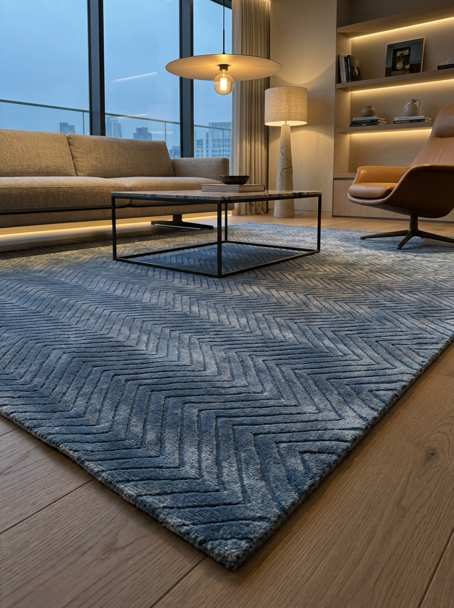 Hand Tufted Viscose + New Zealand Wool Rugs in Blue Color