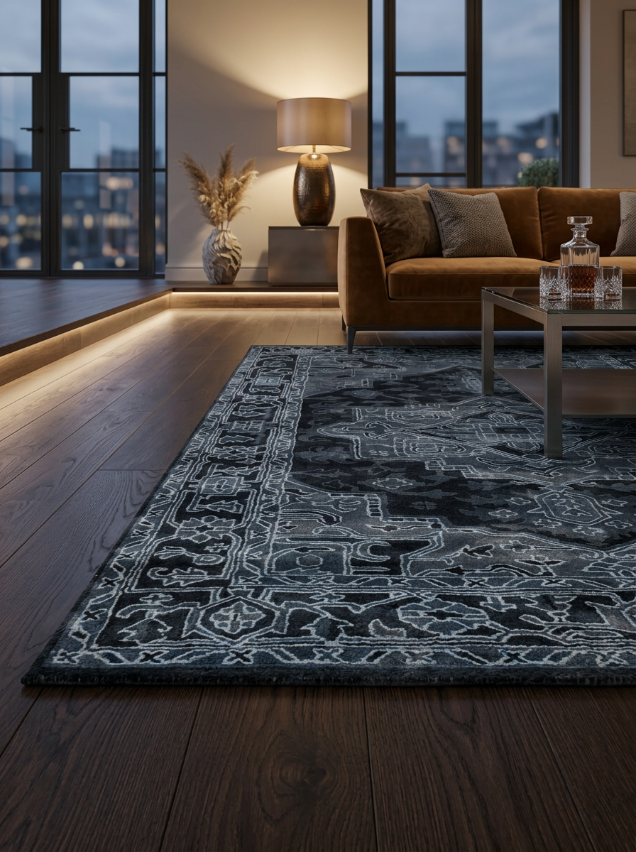 Hand Tufted 100% Viscose Rugs in Navy Blue Color