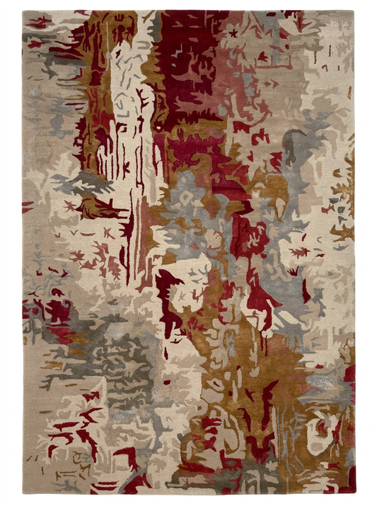 Hand Tufted Viscose + New Zealand Wool Rugs in Beige/Red Color