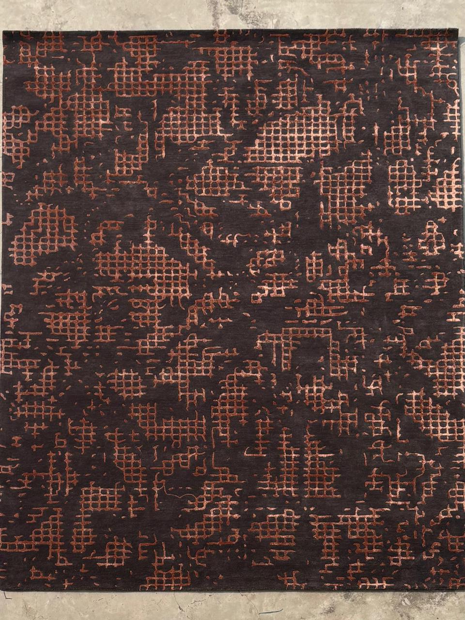 Hand Tufted Viscose + New Zealand Wool Rugs in Rust/Charcoal Color