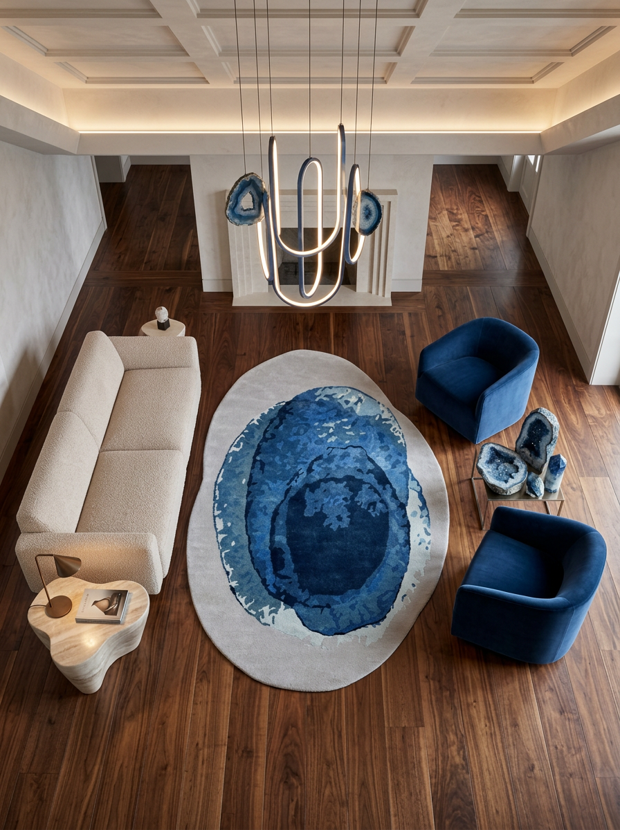 Hand Tufted Viscose + New Zealand Wool Rugs in Denim/Blue Color