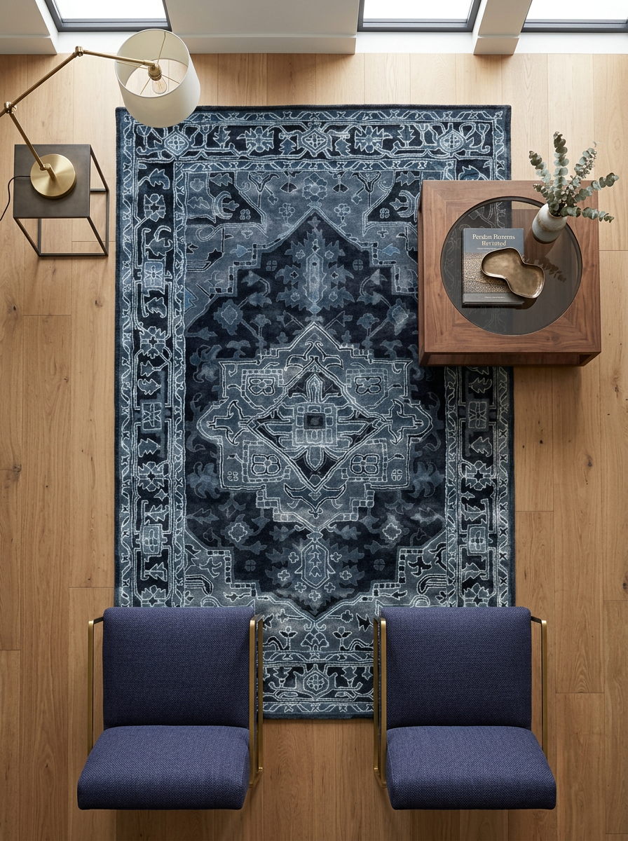 Hand Tufted 100% Viscose Rugs in Navy Blue Color