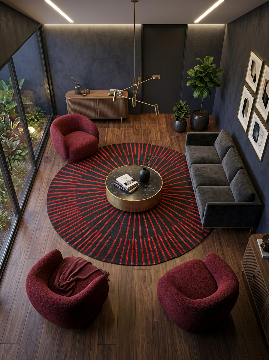 Hand Tufted New Zealand Wool+Viscose Rugs in Charcoal/Mist Red Color