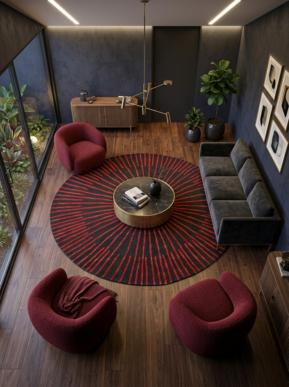 Hand Tufted New Zealand Wool+Viscose Rugs in Charcoal/Mist Red Color
