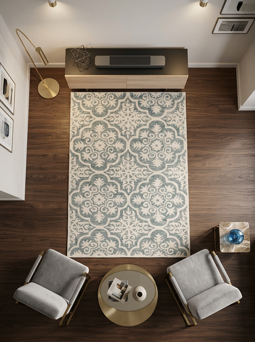 Hand Tufted Fine Wool Rugs in Denim/White Color