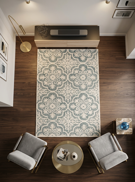 Hand Tufted Fine Wool Rugs in Denim/White Color