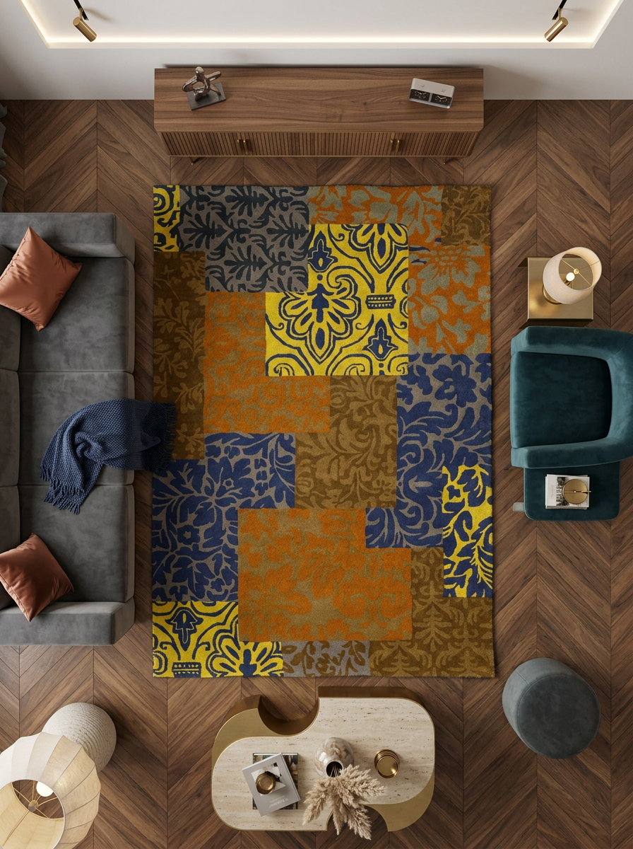 Hand Tufted New Zealand Wool Rugs in Brown/Blue Color