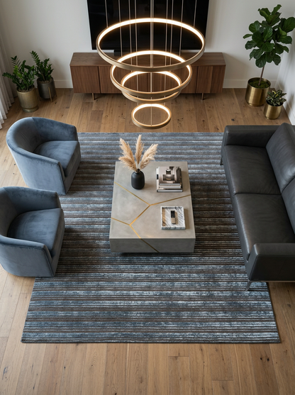 Hand Tufted Viscose + New Zealand Wool Rugs in Blue/Charcoal Color