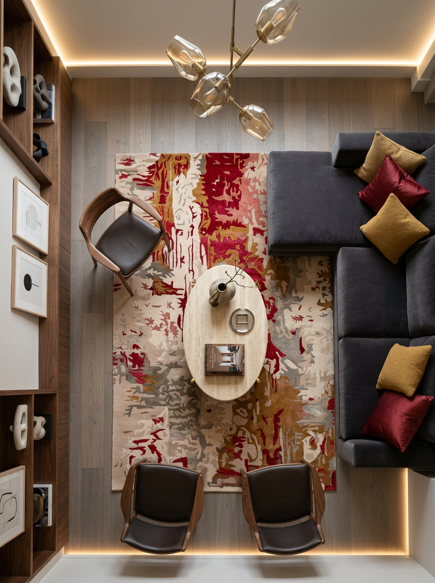 Hand Tufted Viscose + New Zealand Wool Rugs in Beige/Red Color