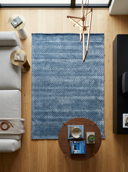 Hand Tufted Viscose + New Zealand Wool Rugs in Blue Color