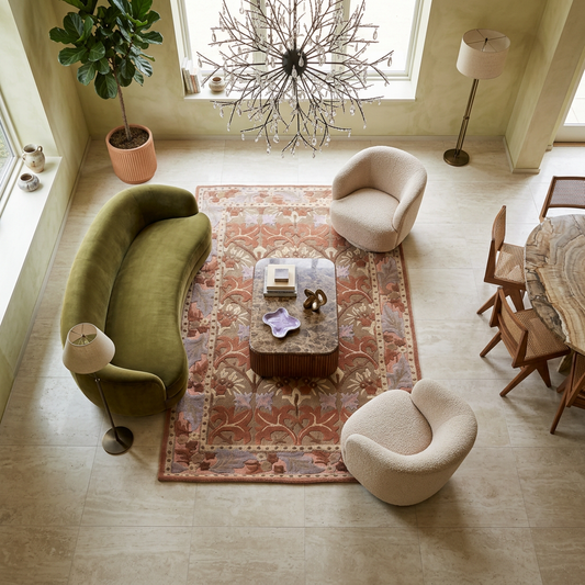 Hand Tufted New Zealand Wool+Viscose Rugs in Beige/pink Color