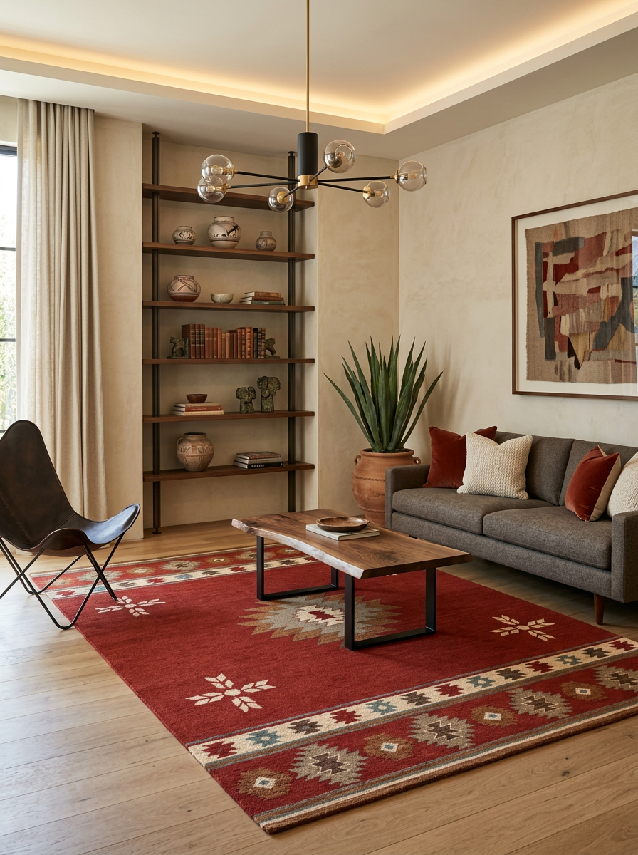 Hand Tufted New Zealand Wool + Oushak Wool Rugs in Rust/Beige Color