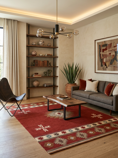 Hand Tufted New Zealand Wool + Oushak Wool Rugs in Rust/Beige Color