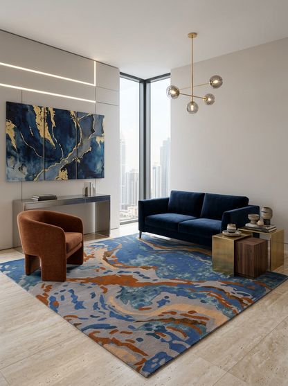 Hand Tufted New Zealand Wool+Viscose Rugs in Blue/Grey Color