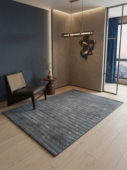Hand Tufted Viscose + New Zealand Wool Rugs in Blue/Charcoal Color