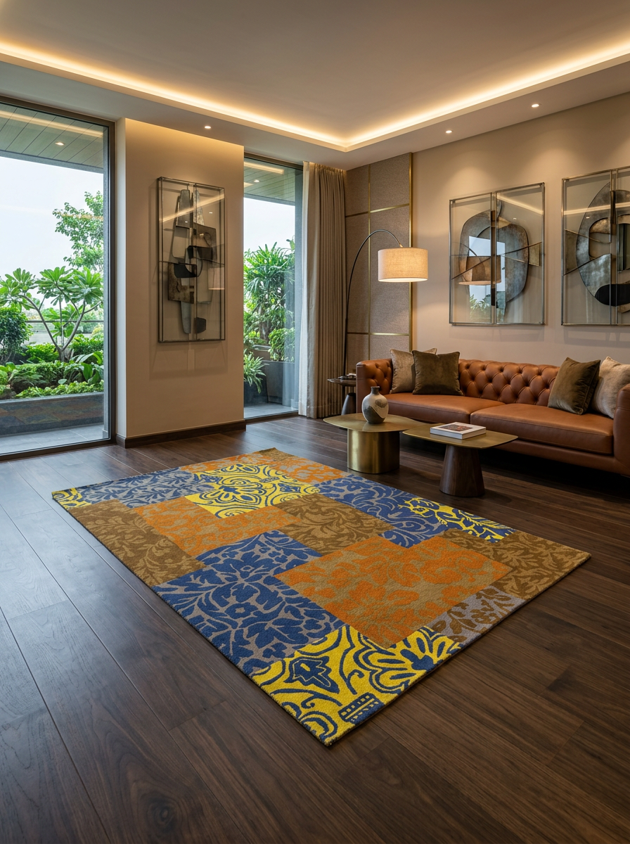 Hand Tufted New Zealand Wool Rugs in Brown/Blue Color