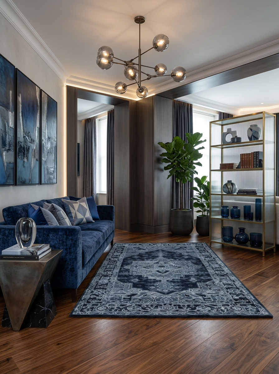 Hand Tufted 100% Viscose Rugs in Navy Blue Color