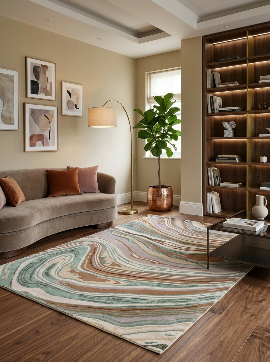 Marbel Hand Tufted Viscose + New Zealand Wool Rugs in Teal/Beige Color