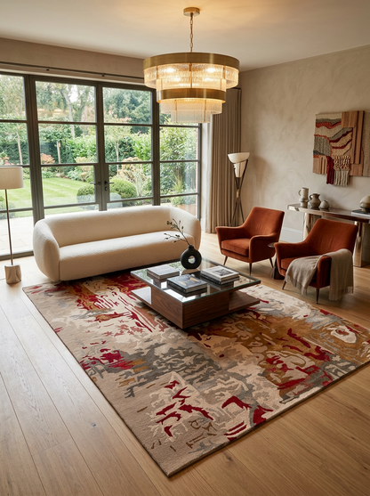 Hand Tufted Viscose + New Zealand Wool Rugs in Beige/Red Color