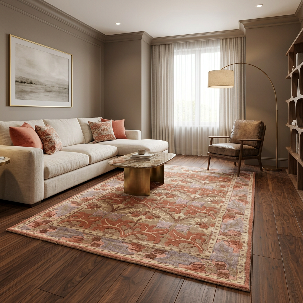Hand Tufted New Zealand Wool+Viscose Rugs in Beige/pink Color