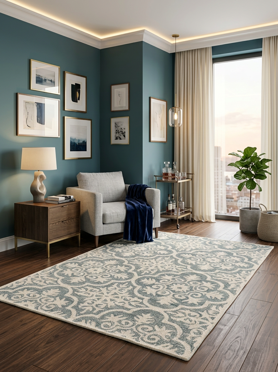 Hand Tufted Fine Wool Rugs in Denim/White Color