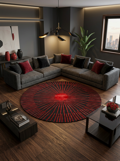 Hand Tufted New Zealand Wool+Viscose Rugs in Charcoal/Mist Red Color