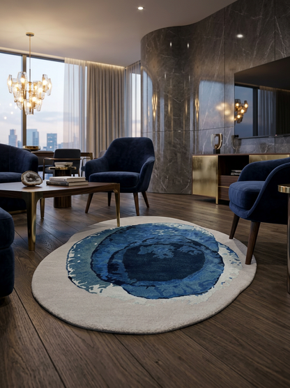 Hand Tufted Viscose + New Zealand Wool Rugs in Denim/Blue Color