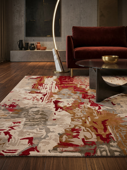 Hand Tufted Viscose + New Zealand Wool Rugs in Beige/Red Color