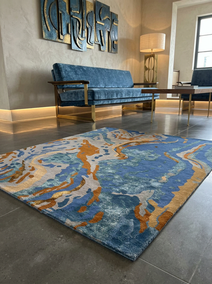 Hand Tufted New Zealand Wool+Viscose Rugs in Blue/Grey Color