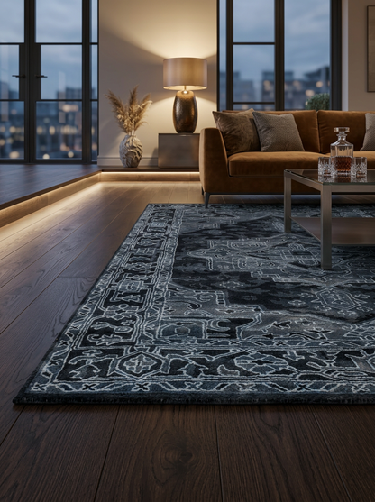 Hand Tufted 100% Viscose Rugs in Navy Blue Color
