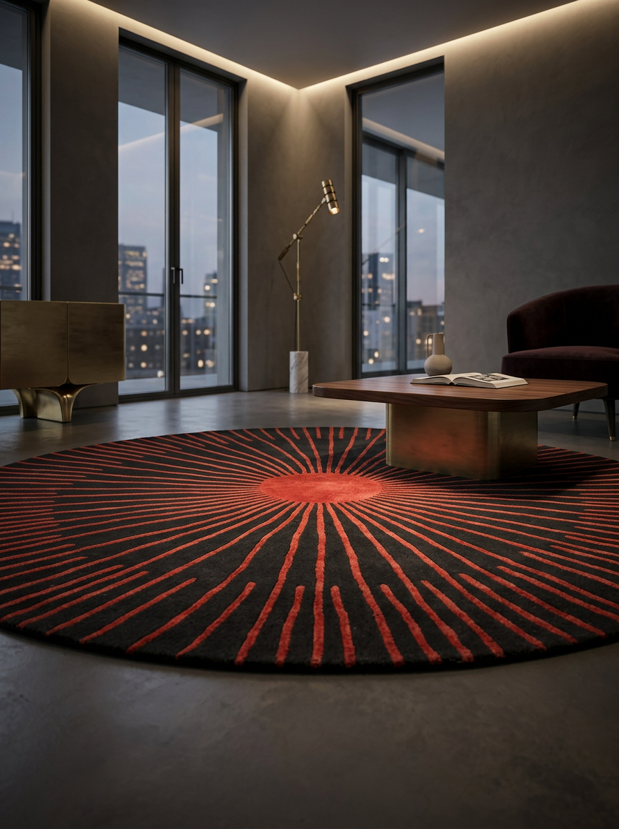 Hand Tufted New Zealand Wool+Viscose Rugs in Charcoal/Mist Red Color