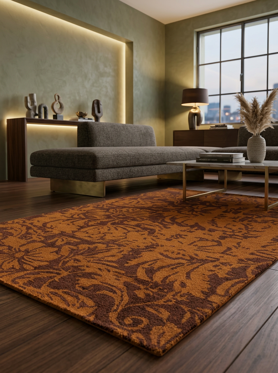 Hand Tufted 10C Fine Wool Rugs in Rust/Brown Color