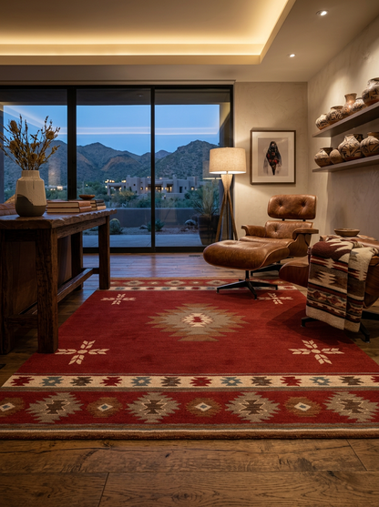 Hand Tufted New Zealand Wool + Oushak Wool Rugs in Rust/Beige Color