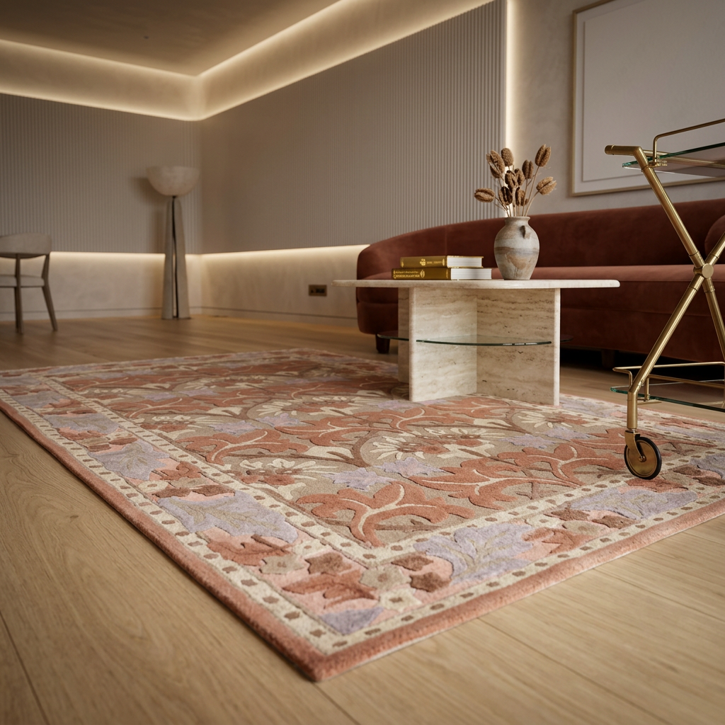 Hand Tufted New Zealand Wool+Viscose Rugs in Beige/pink Color