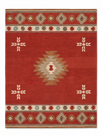 Hand Tufted New Zealand Wool + Oushak Wool Rugs in Rust/Beige Color