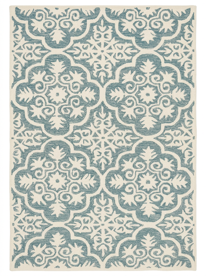 Hand Tufted Fine Wool Rugs in Denim/White Color