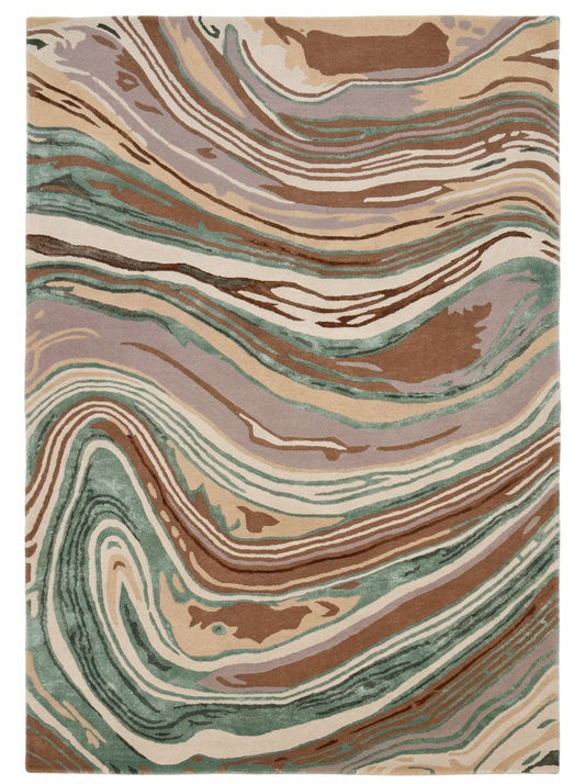 Marbel Hand Tufted Viscose + New Zealand Wool Rugs in Teal/Beige Color