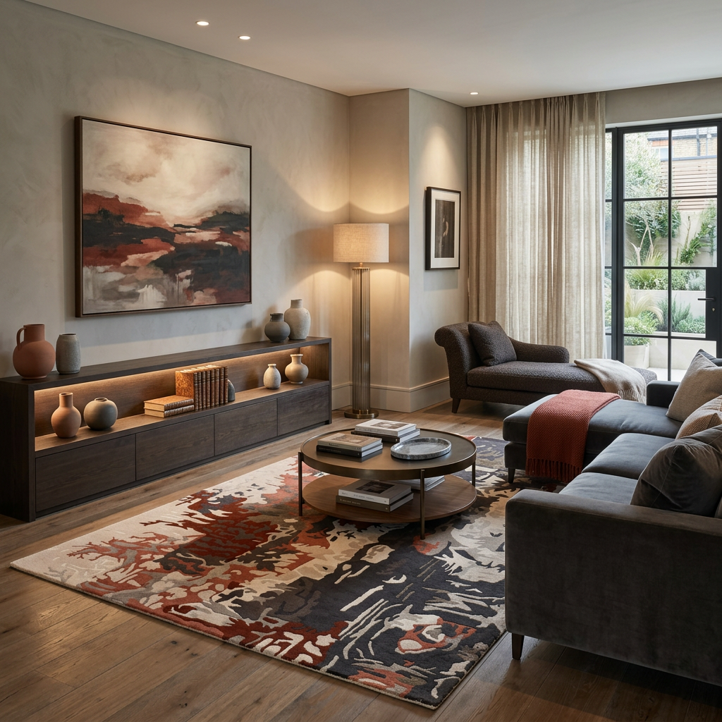 Hand Tufted New Zealand Wool+Viscose Rugs in Beige/Charcoal Color
