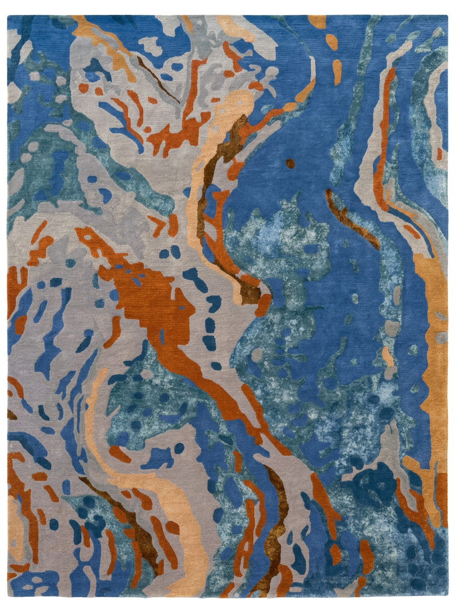 Hand Tufted New Zealand Wool+Viscose Rugs in Blue/Grey Color