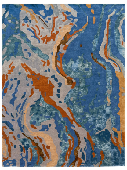 Hand Tufted New Zealand Wool+Viscose Rugs in Blue/Grey Color