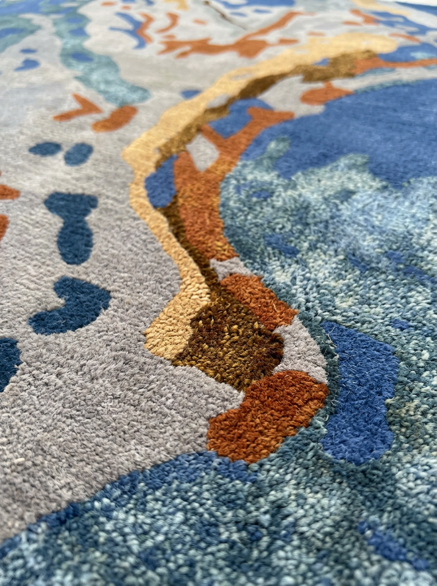 Hand Tufted New Zealand Wool+Viscose Rugs in Blue/Grey Color