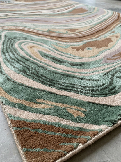 Marbel Hand Tufted Viscose + New Zealand Wool Rugs in Teal/Beige Color