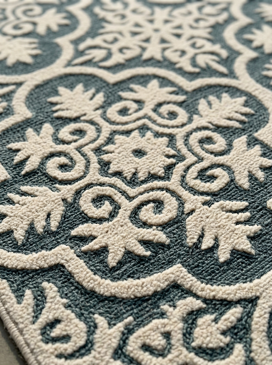 Hand Tufted Fine Wool Rugs in Denim/White Color