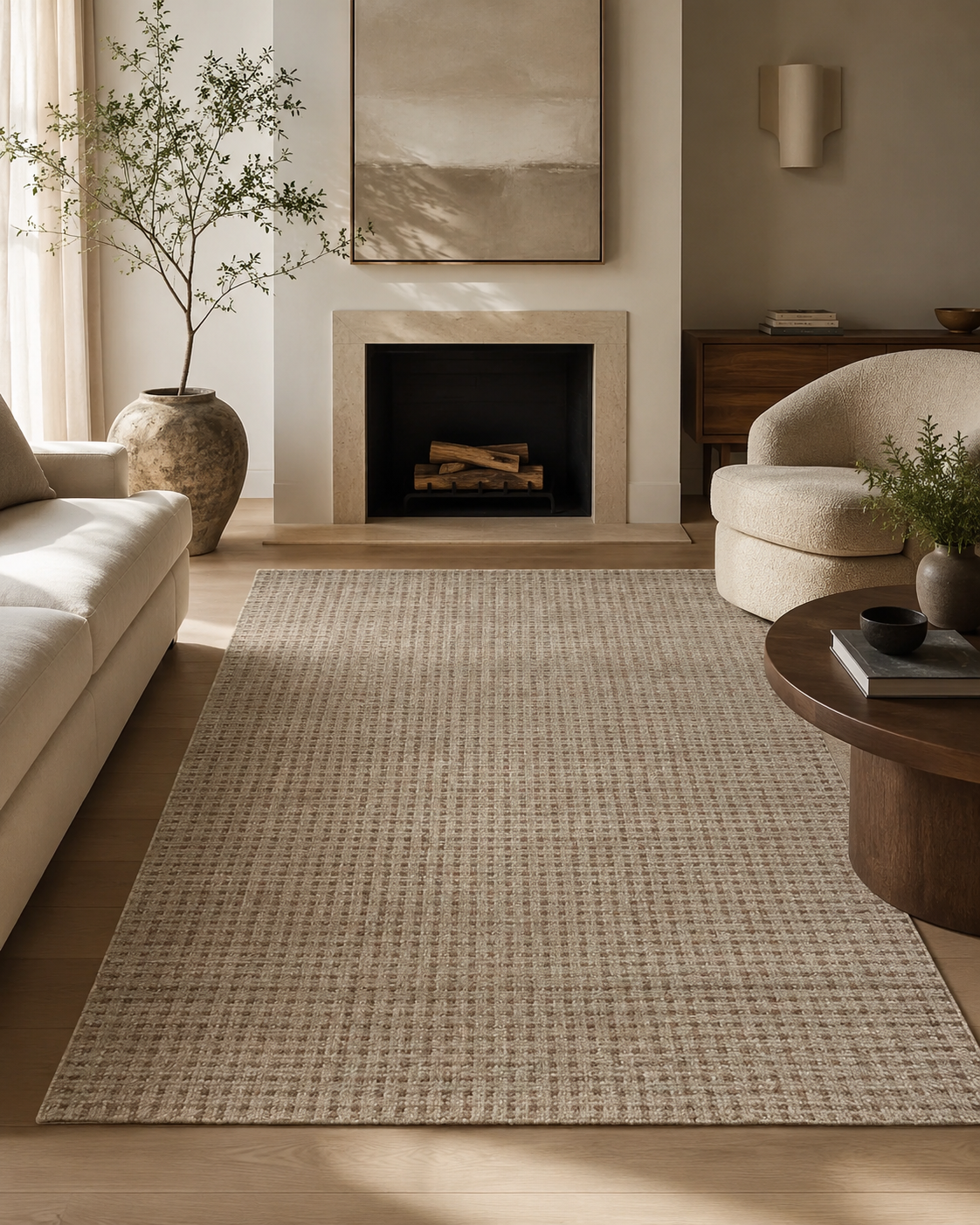 Hand Tufted Fine Wool + Bamboo Rugs in Beige/Brown Color