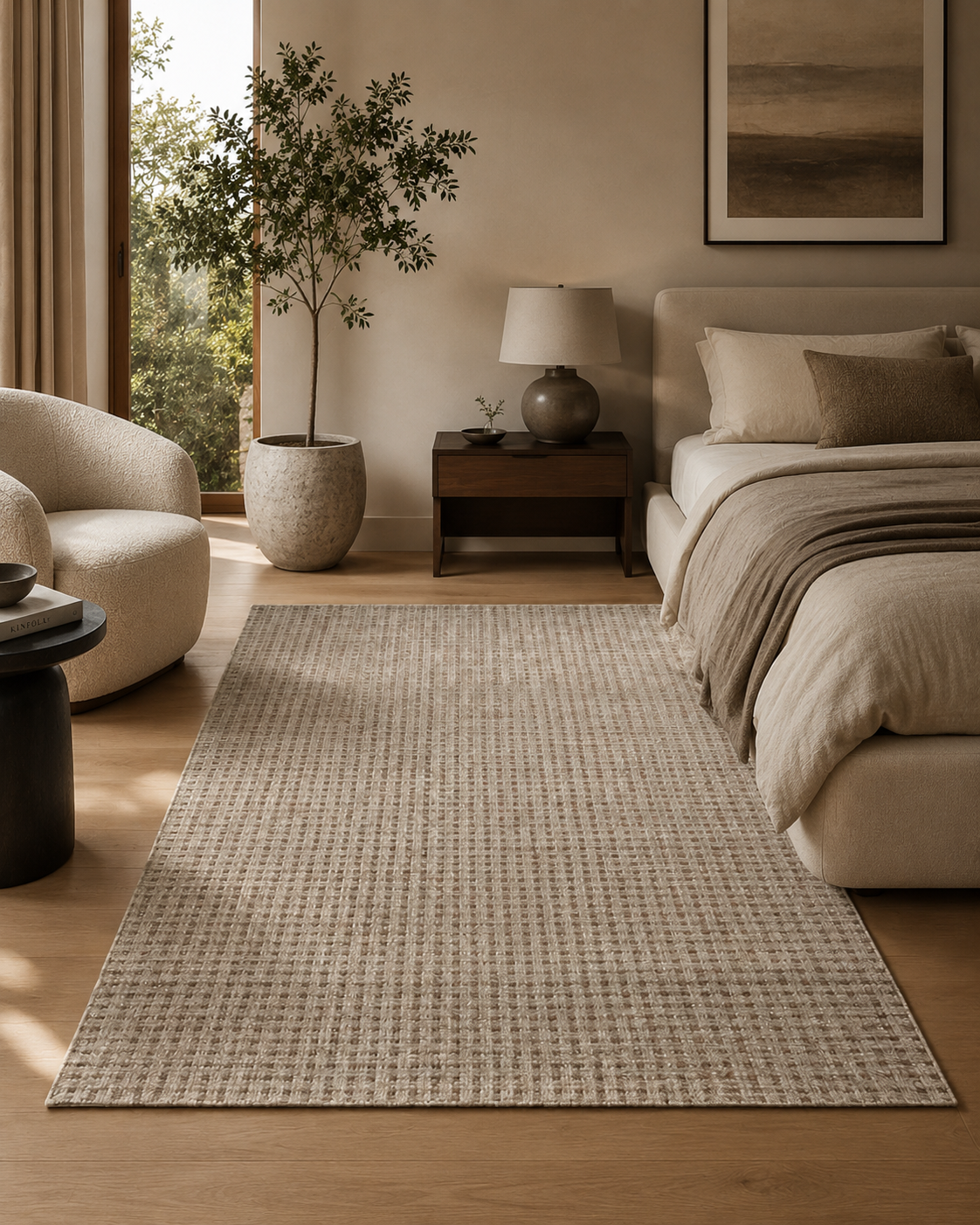 Hand Tufted Fine Wool + Bamboo Rugs in Beige/Brown Color