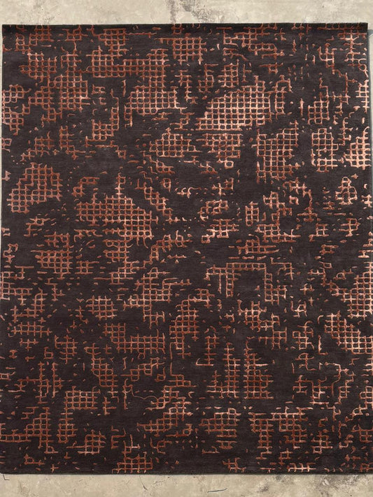 Hand Tufted Viscose + New Zealand Wool Rugs in Rust/Charcoal Color