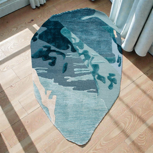 Hand Tufted Bamboo + New Zealand Wool Rugs in Teal/Denim Color